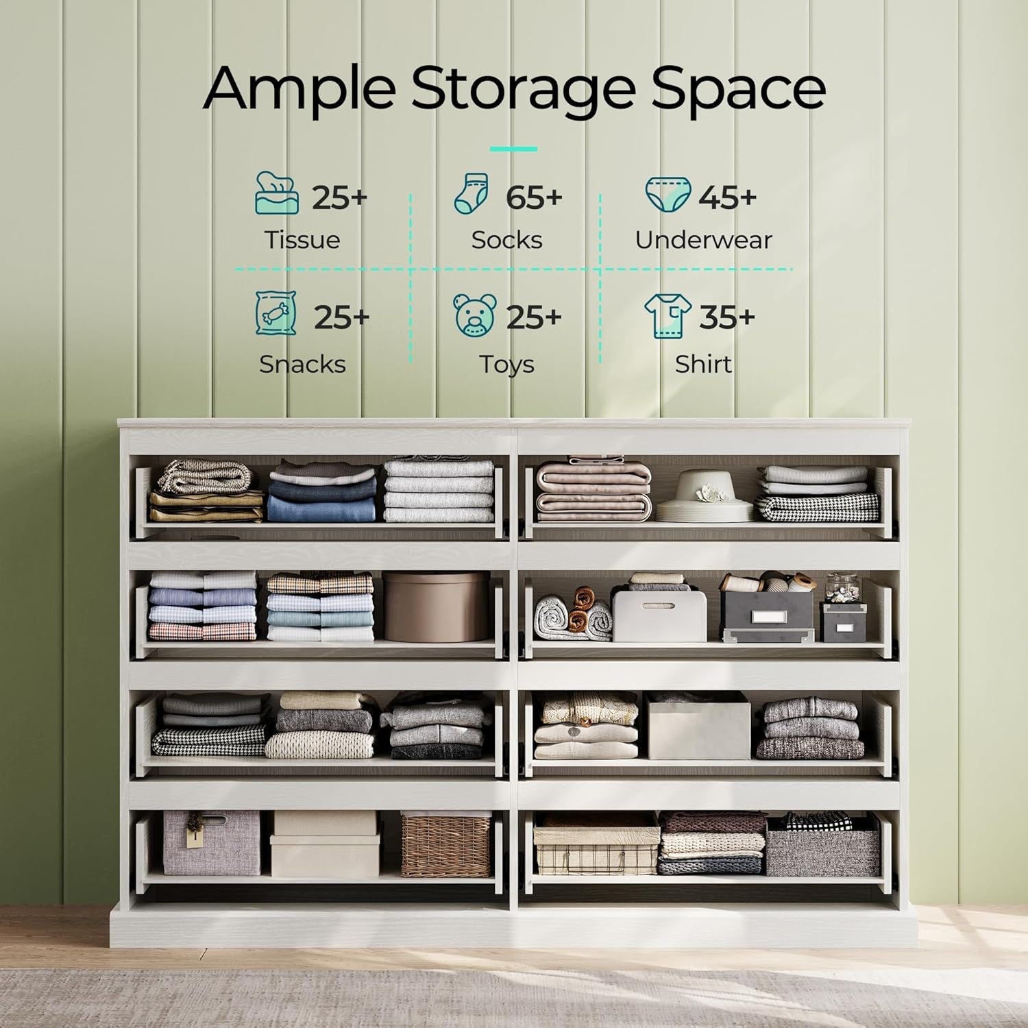 White 8 Drawer Dresser 54 Inch Modern Farmhouse Storage