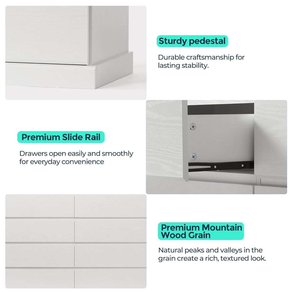 White 8 Drawer Dresser 54 Inch Modern Farmhouse Storage