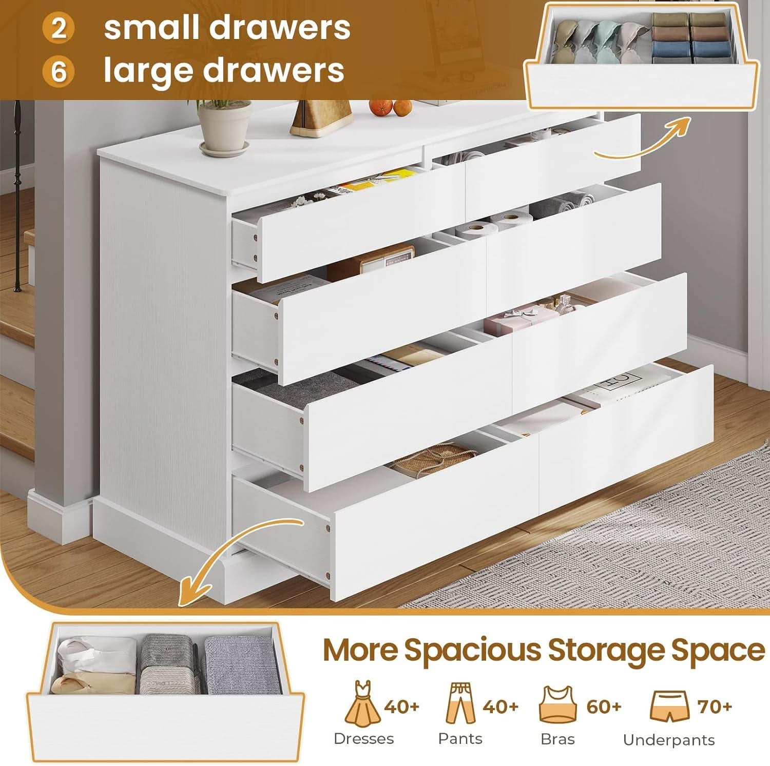 White 8 Drawer Dresser For Bedroom With Ample Storage
