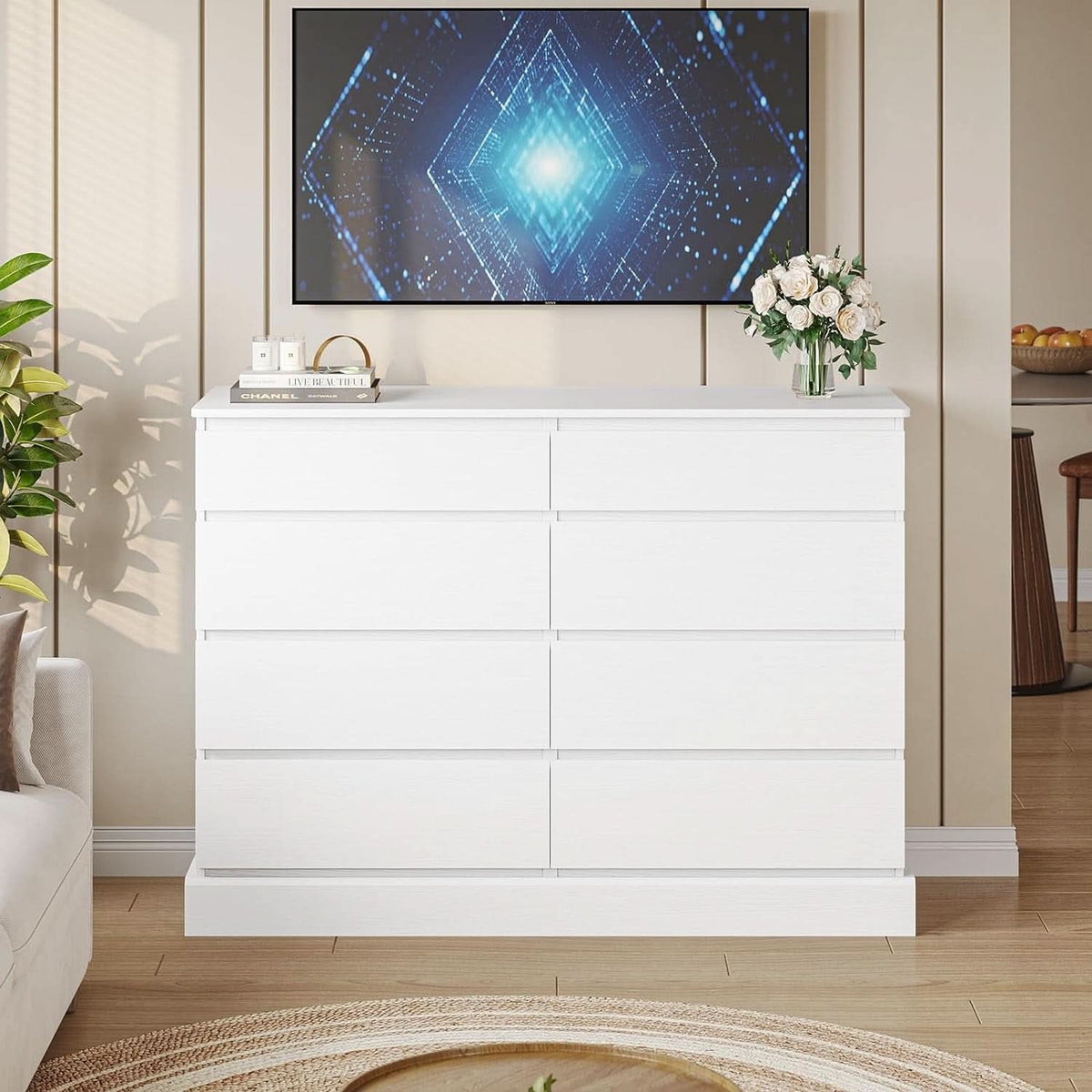 White 8 Drawer Dresser For Bedroom With Ample Storage