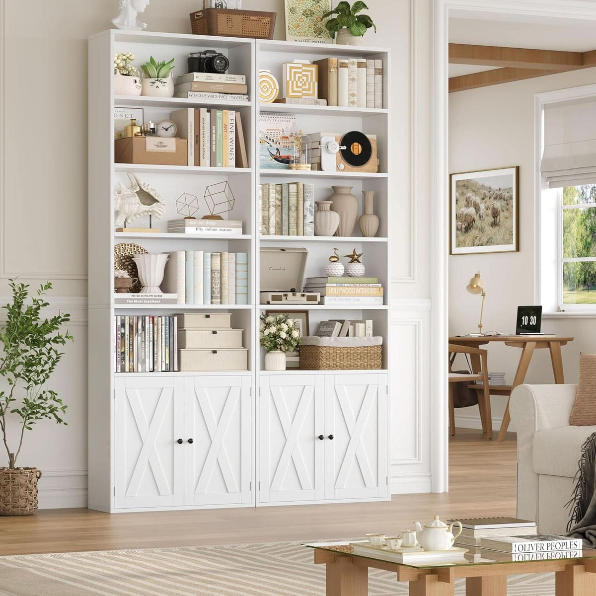 White 82 Inch Tall Bookcase Sturdy Elegant Contemporary