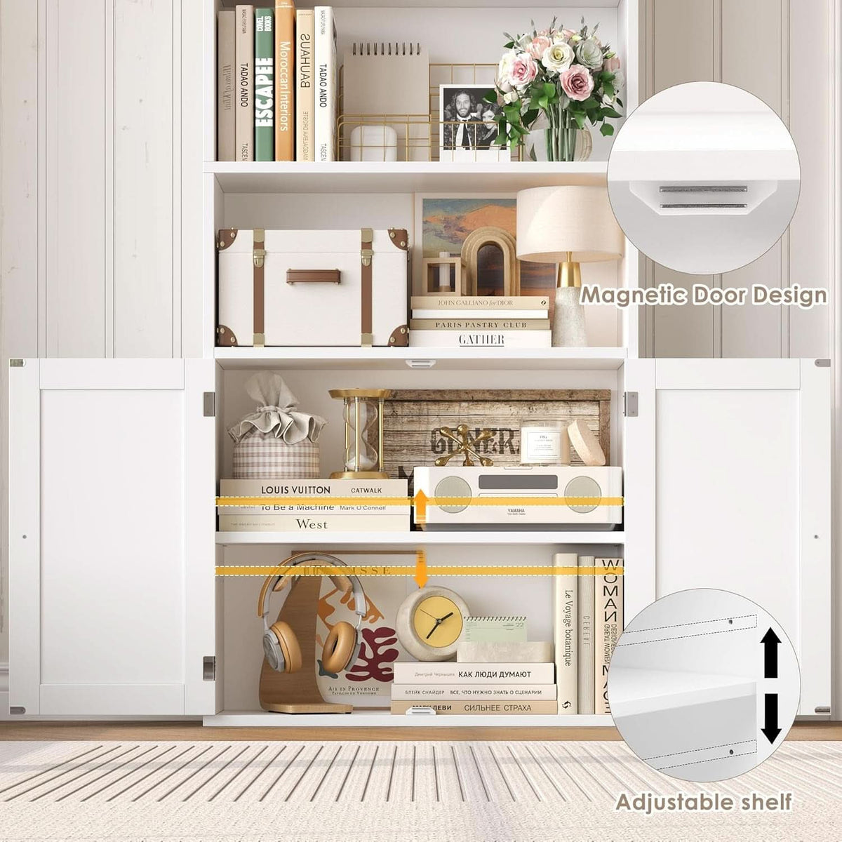 White 82 Inch Tall Bookcase Sturdy Elegant Contemporary