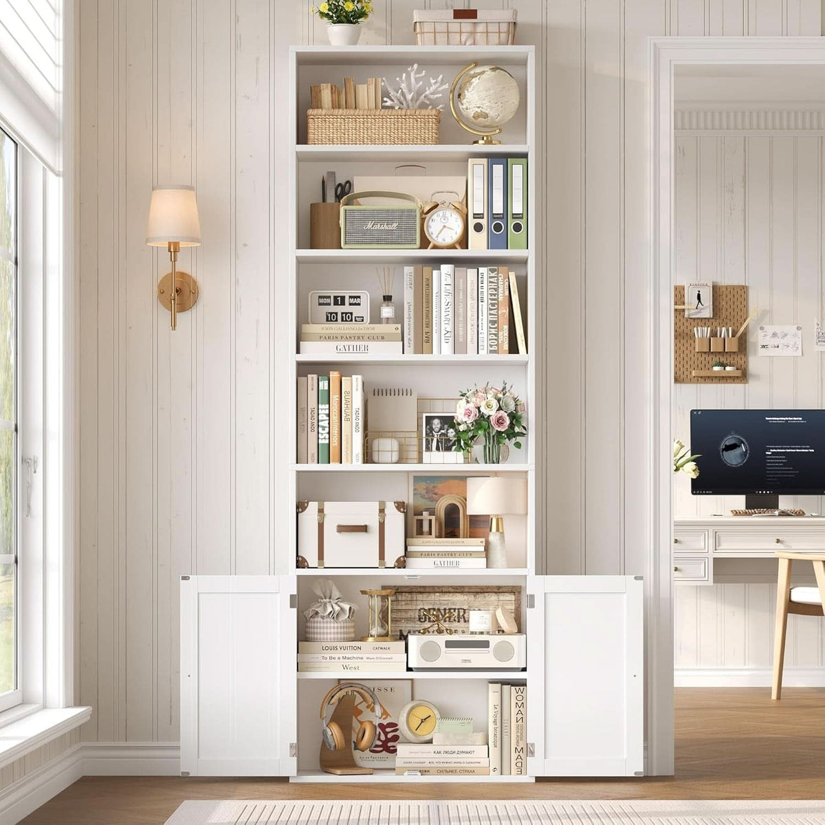 White 82 Inch Tall Bookcase Sturdy Elegant Contemporary