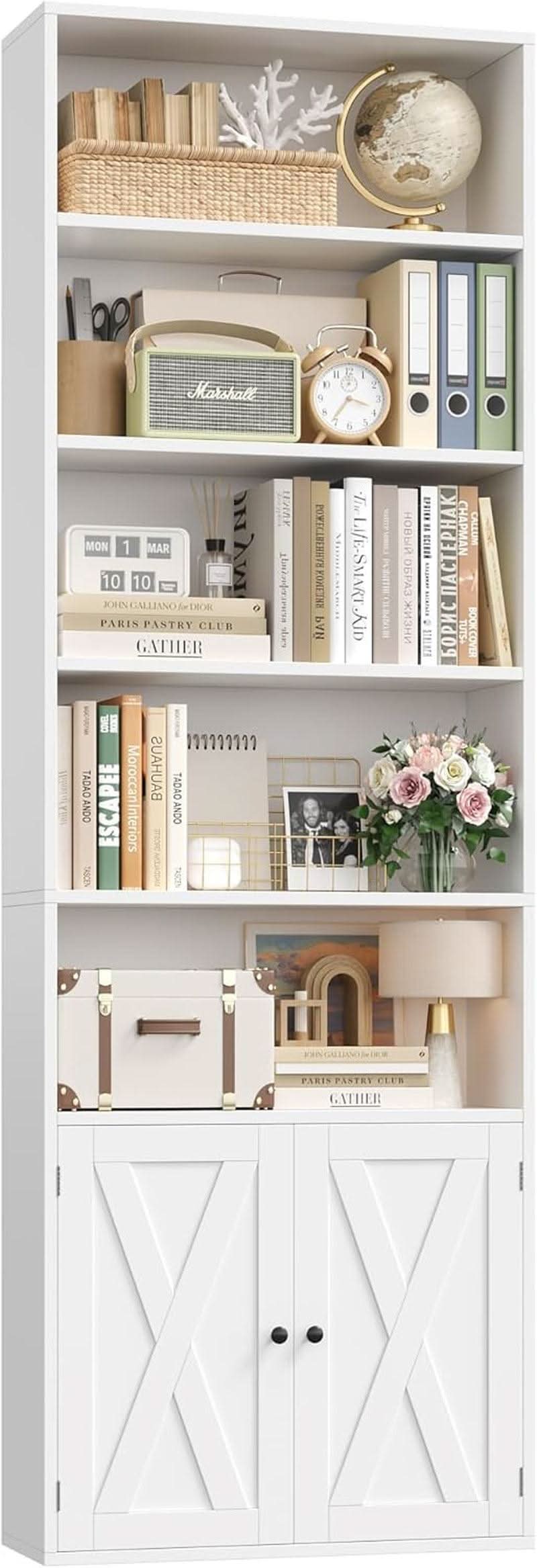 White 82 Inch Tall Bookcase Sturdy Elegant Contemporary