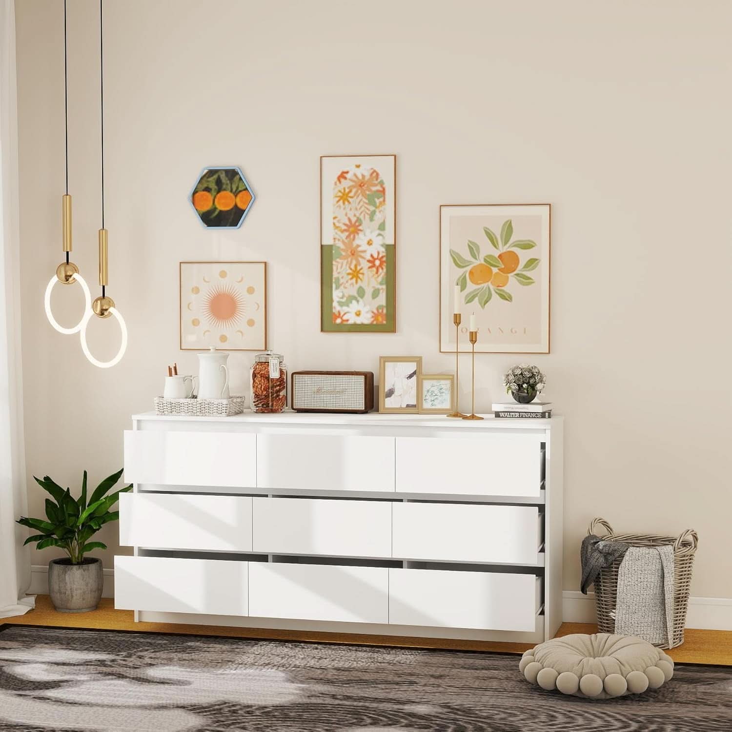 White 9 Drawer Dresser With Large Storage Capacity For Bedroom