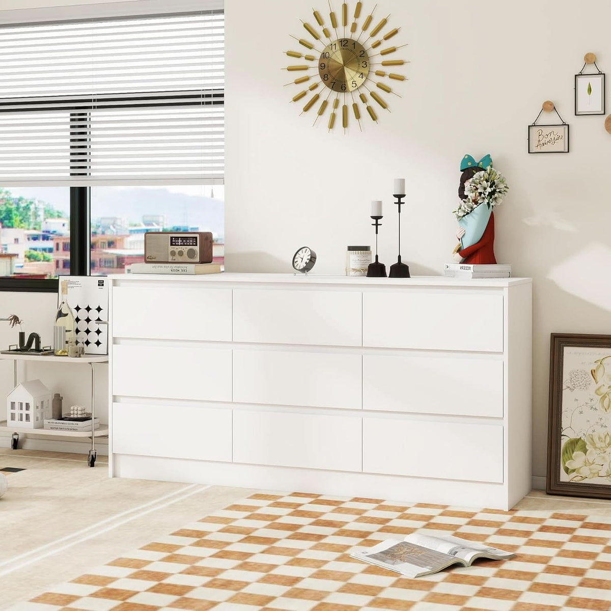 White 9 Drawer Dresser With Large Storage Capacity For Bedroom
