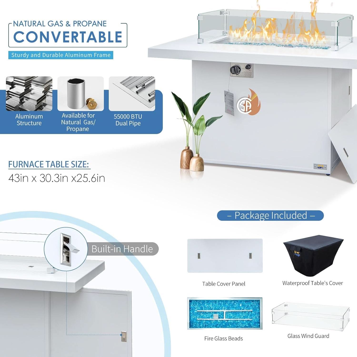 White Aluminum Outdoor Patio Furniture Set With Fire Pit