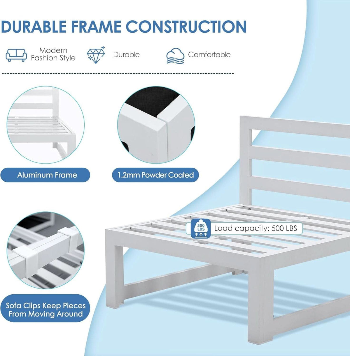 White Aluminum Outdoor Patio Furniture Set With Fire Pit