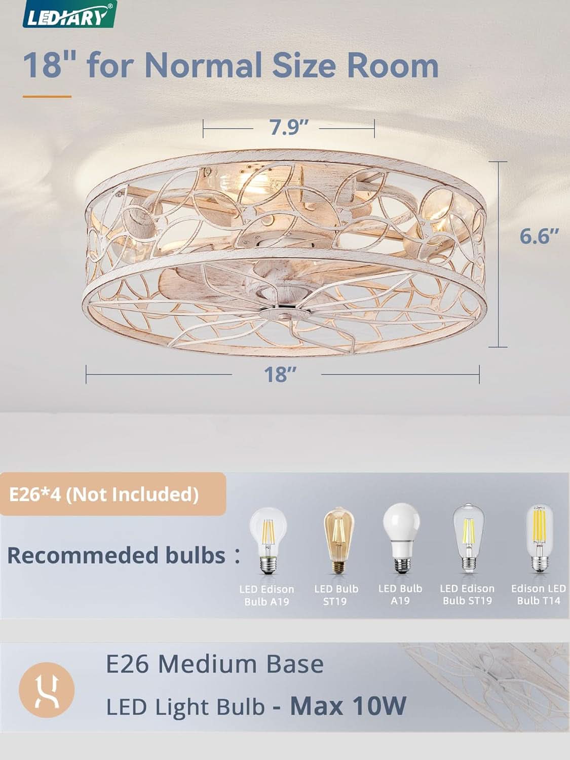 White And Gold Caged Ceiling Fan With Remote Light Fixture