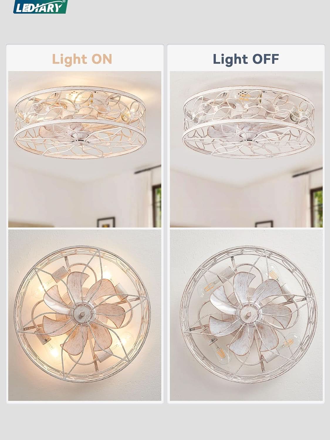 White And Gold Caged Ceiling Fan With Remote Light Fixture