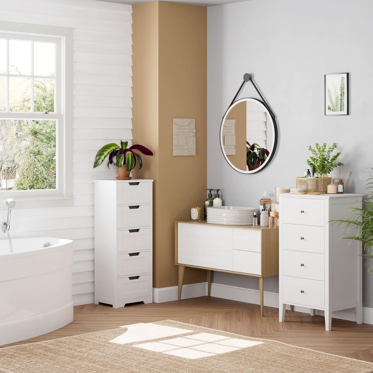 White Antique Four Drawer Dresser With Hardwood Storage