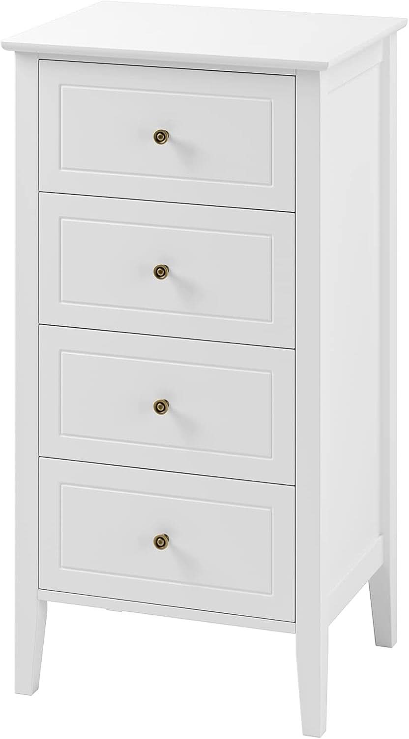 White Antique Four Drawer Dresser With Hardwood Storage