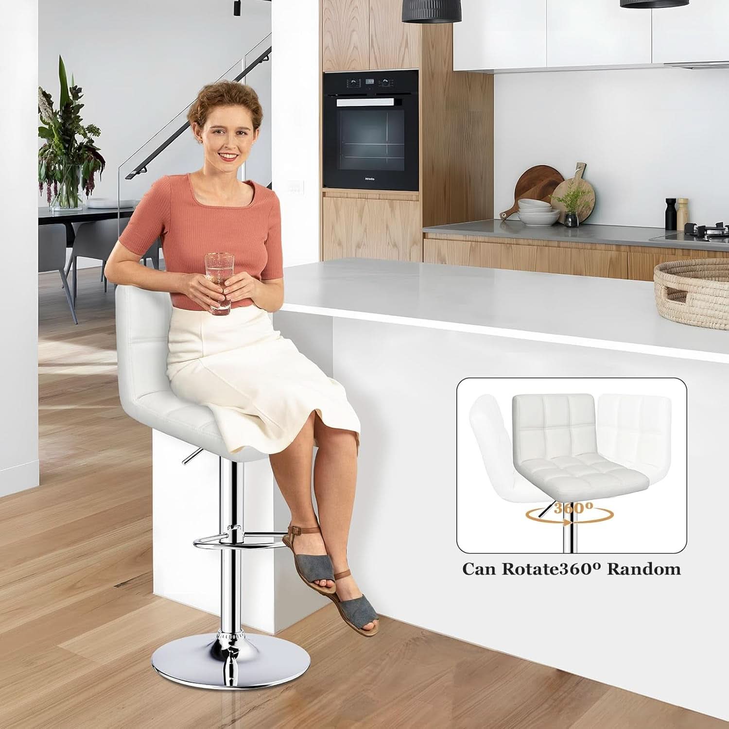 White Bar Stools Set Of 2 Armless Adjustable Swivel