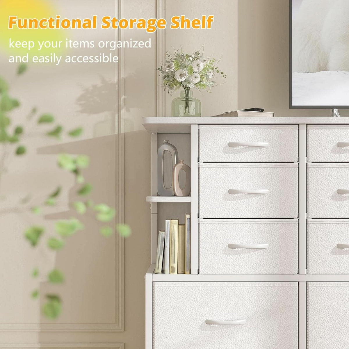 White Bedroom Dresser With LED Lights And 12 Deep Drawers