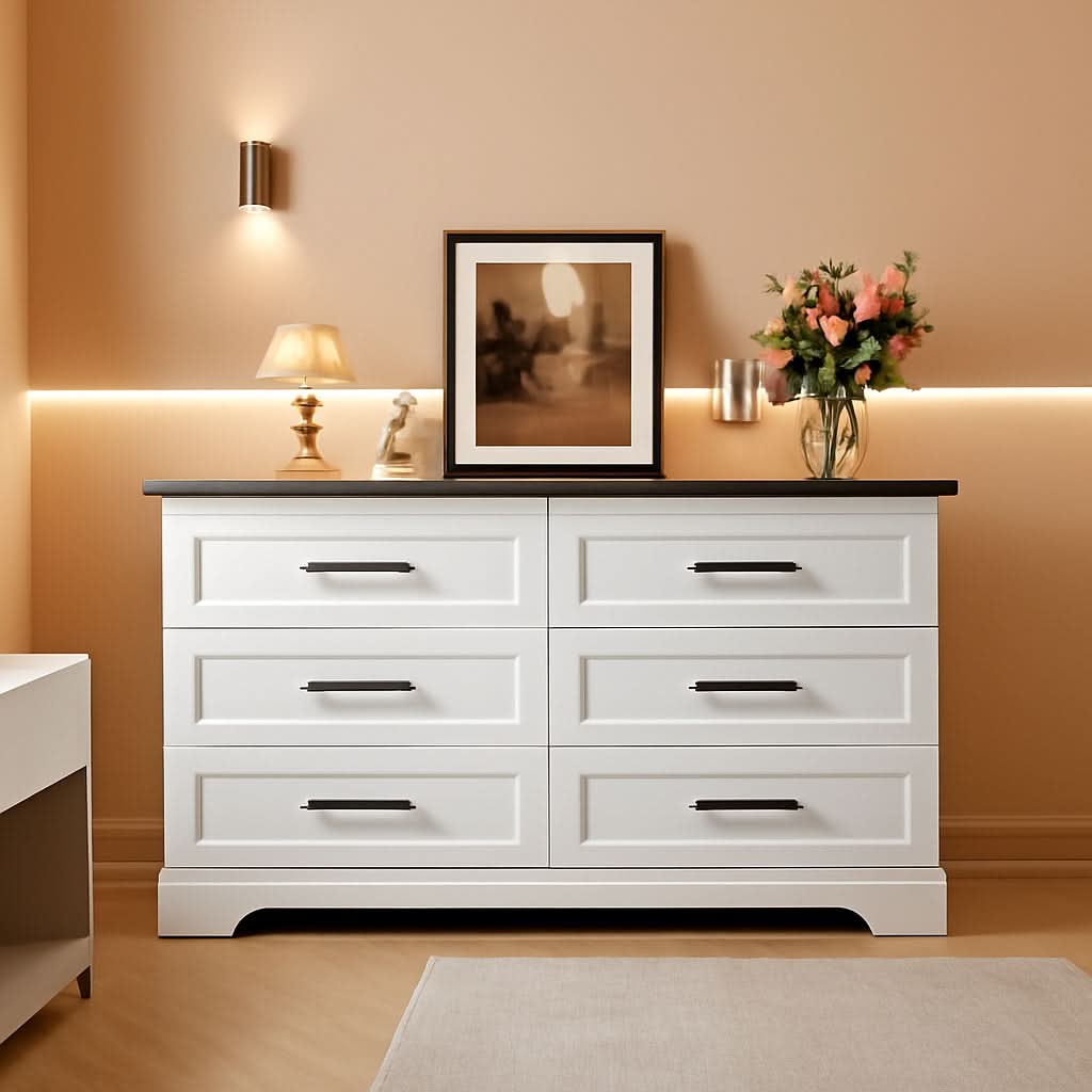 White Black Farmhouse Style Dresser With Deep Drawers