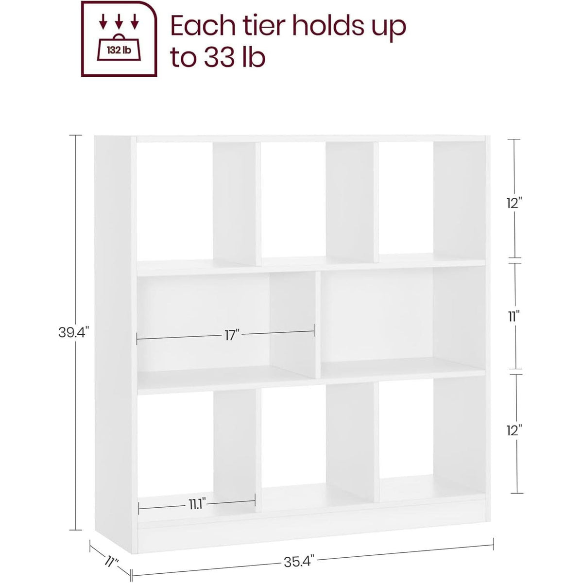 White Bookcase With 8 Open Compartments Freestanding Storage Shelf 11x35.4x39.4