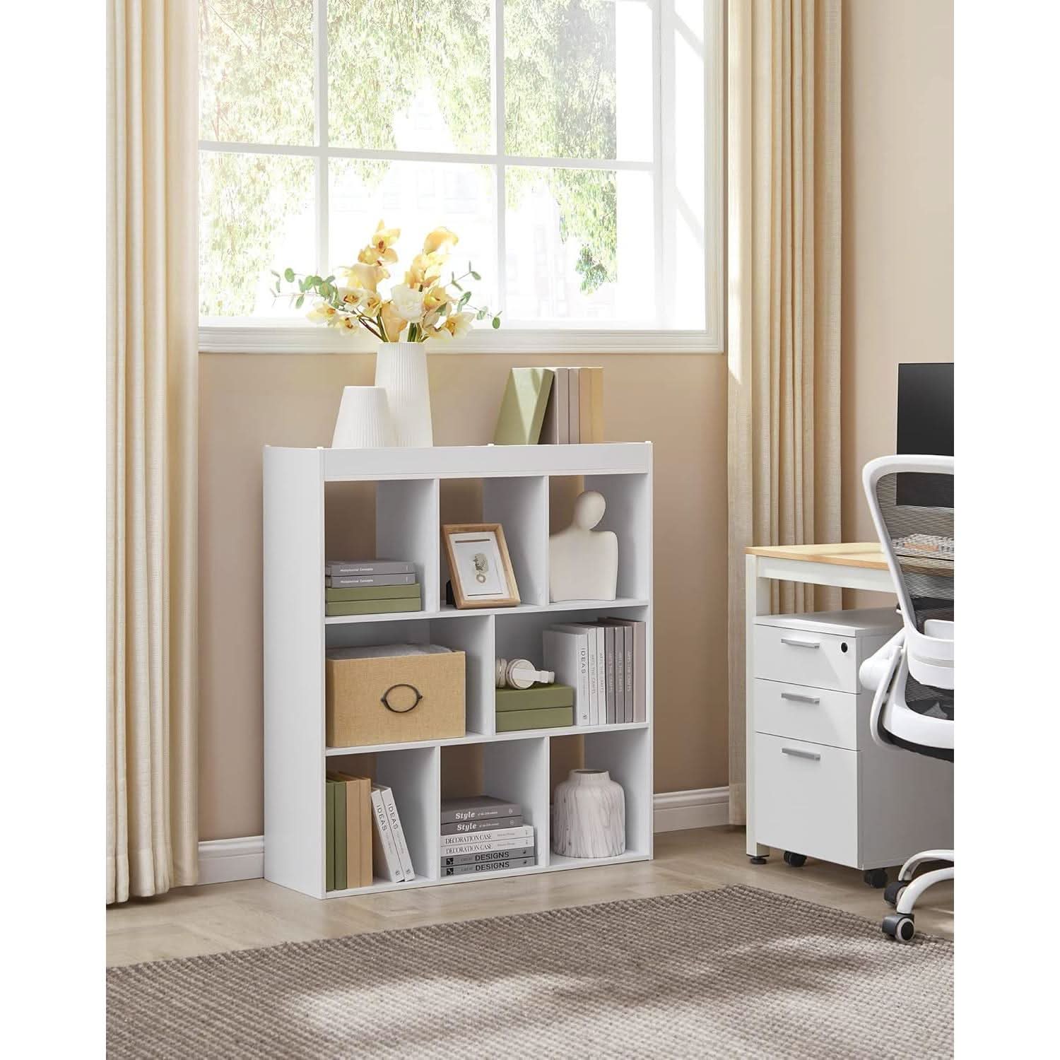 White Bookcase With 8 Open Compartments Freestanding Storage Shelf 11x35.4x39.4