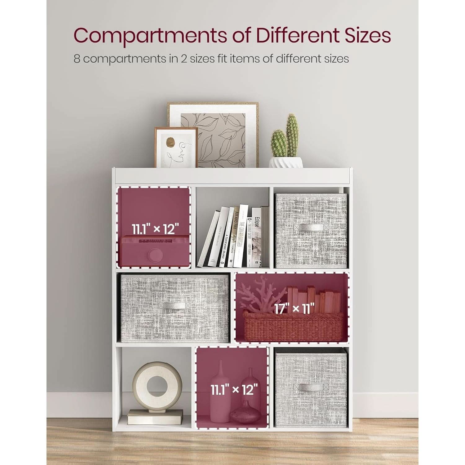 White Bookcase With 8 Open Compartments Freestanding Storage Shelf 11x35.4x39.4
