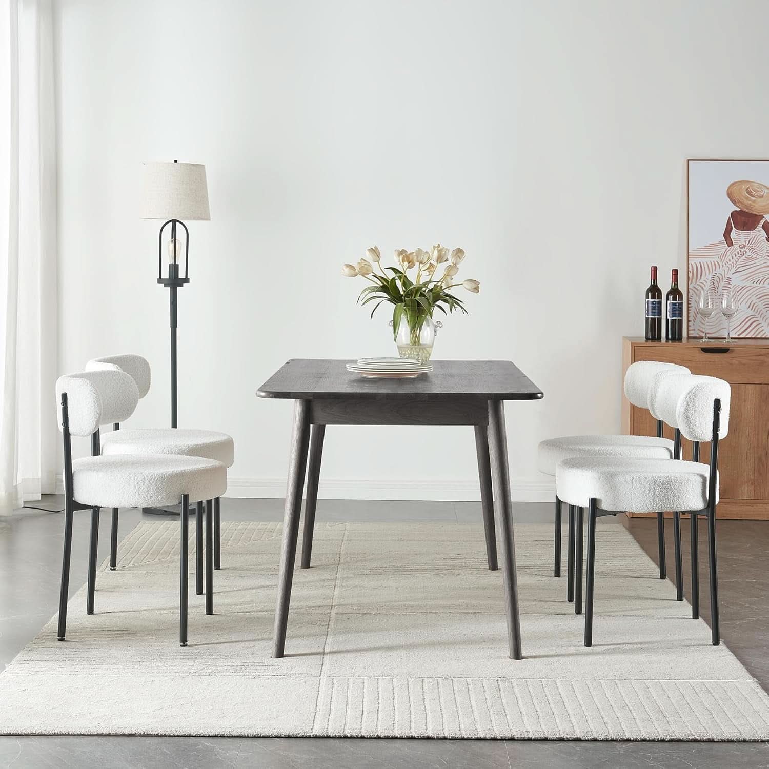White Boucle Dining Chairs Set Of 2 For Dining Room