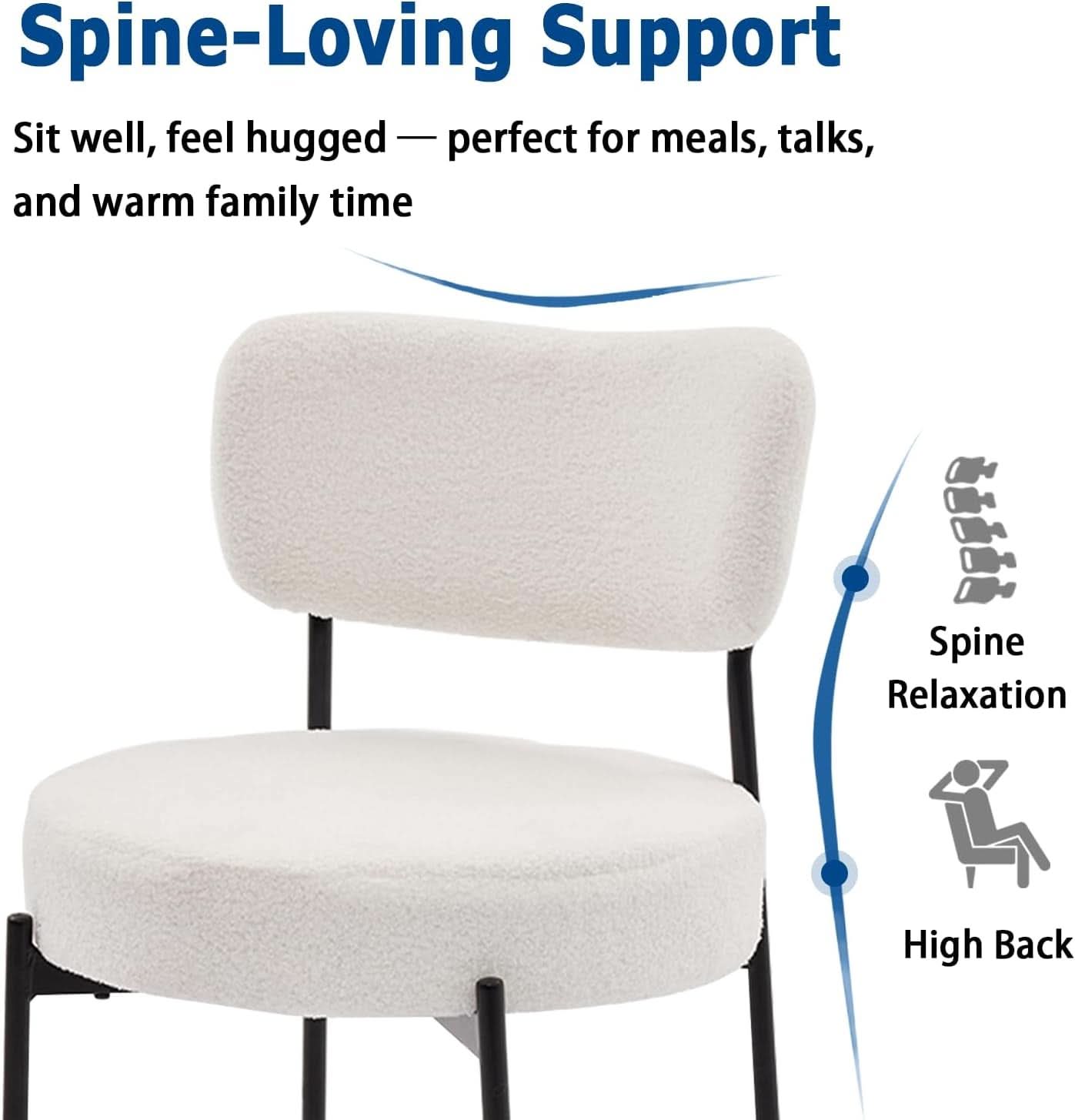 White Boucle Upholstered Dining Chairs With Cushions