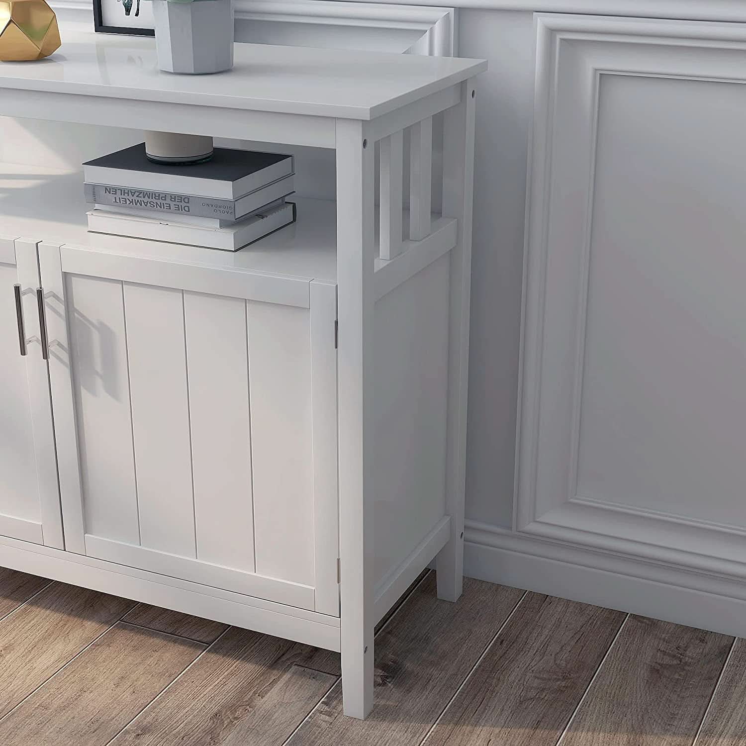 White Buffet Cabinet With 2 Doors And Adjustable Shelf