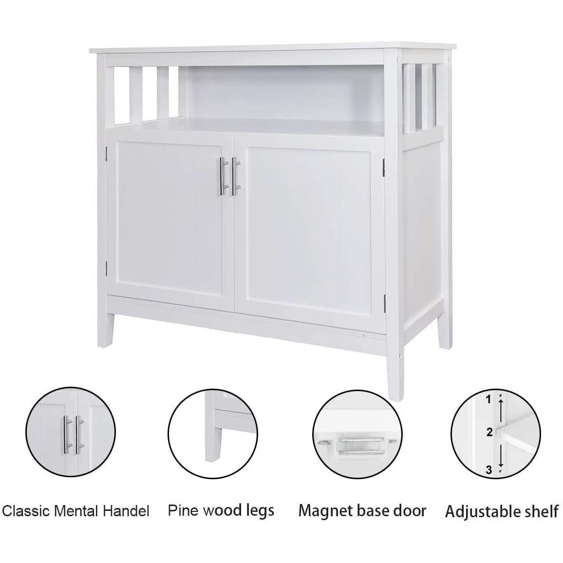 White Buffet Cabinet With 2 Doors And Adjustable Shelf