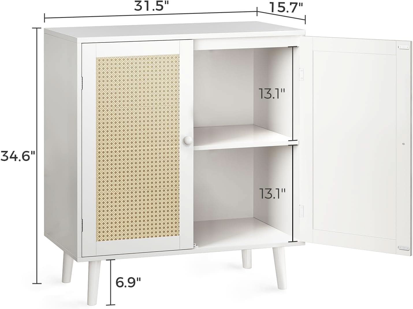White Buffet Cabinet With Rattan Decor Doors And Storage