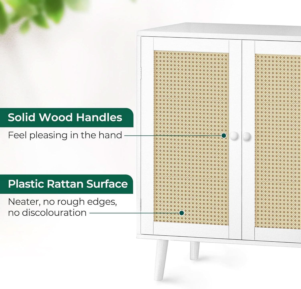 White Buffet Cabinet With Rattan Decor Doors And Storage