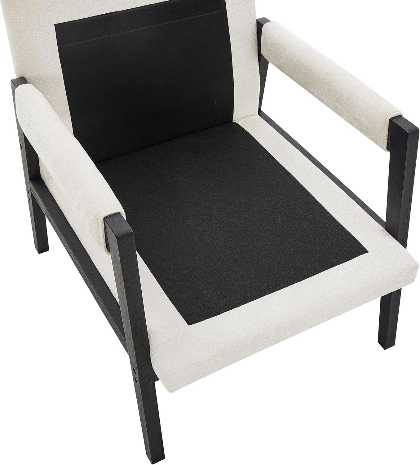 White Chenille Upholstered Mid Century Accent Armchair