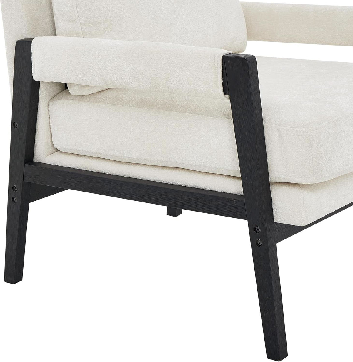White Chenille Upholstered Mid Century Accent Armchair