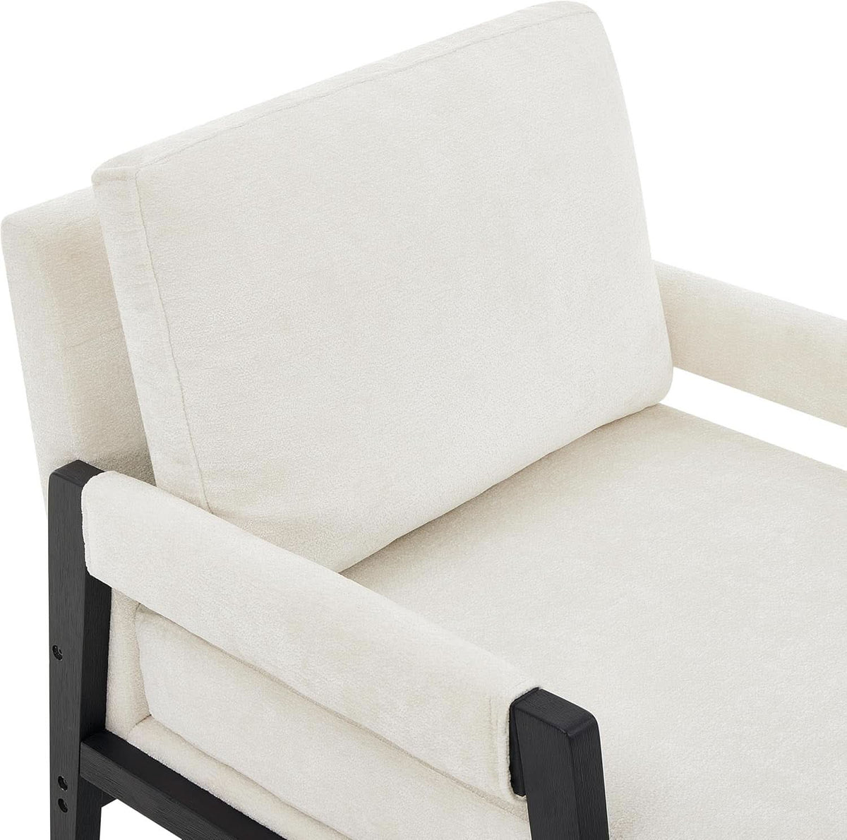 White Chenille Upholstered Mid Century Accent Armchair