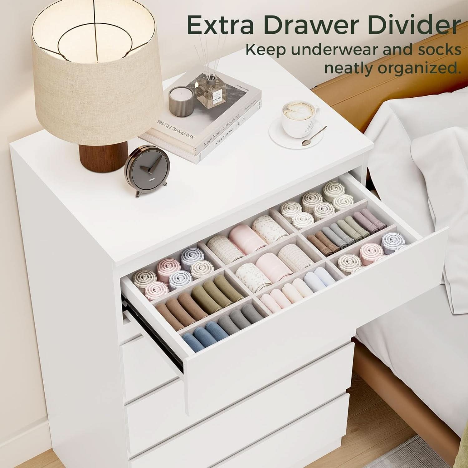 White Contemporary Solid Wood Dresser Five Drawers