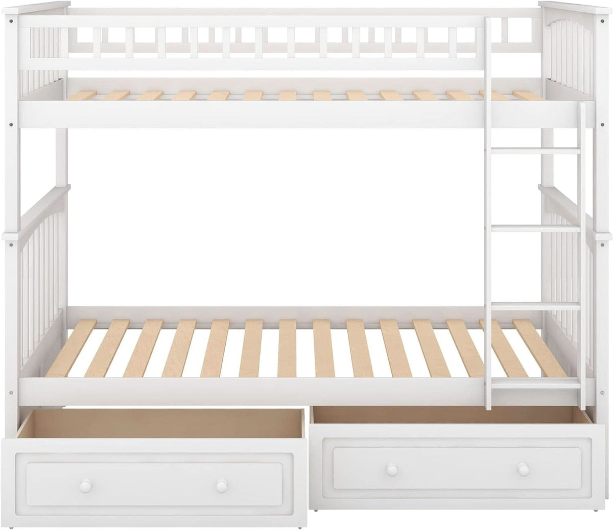 White Convertible Wood Twin Over Twin Bunk Bed With Storage Drawers