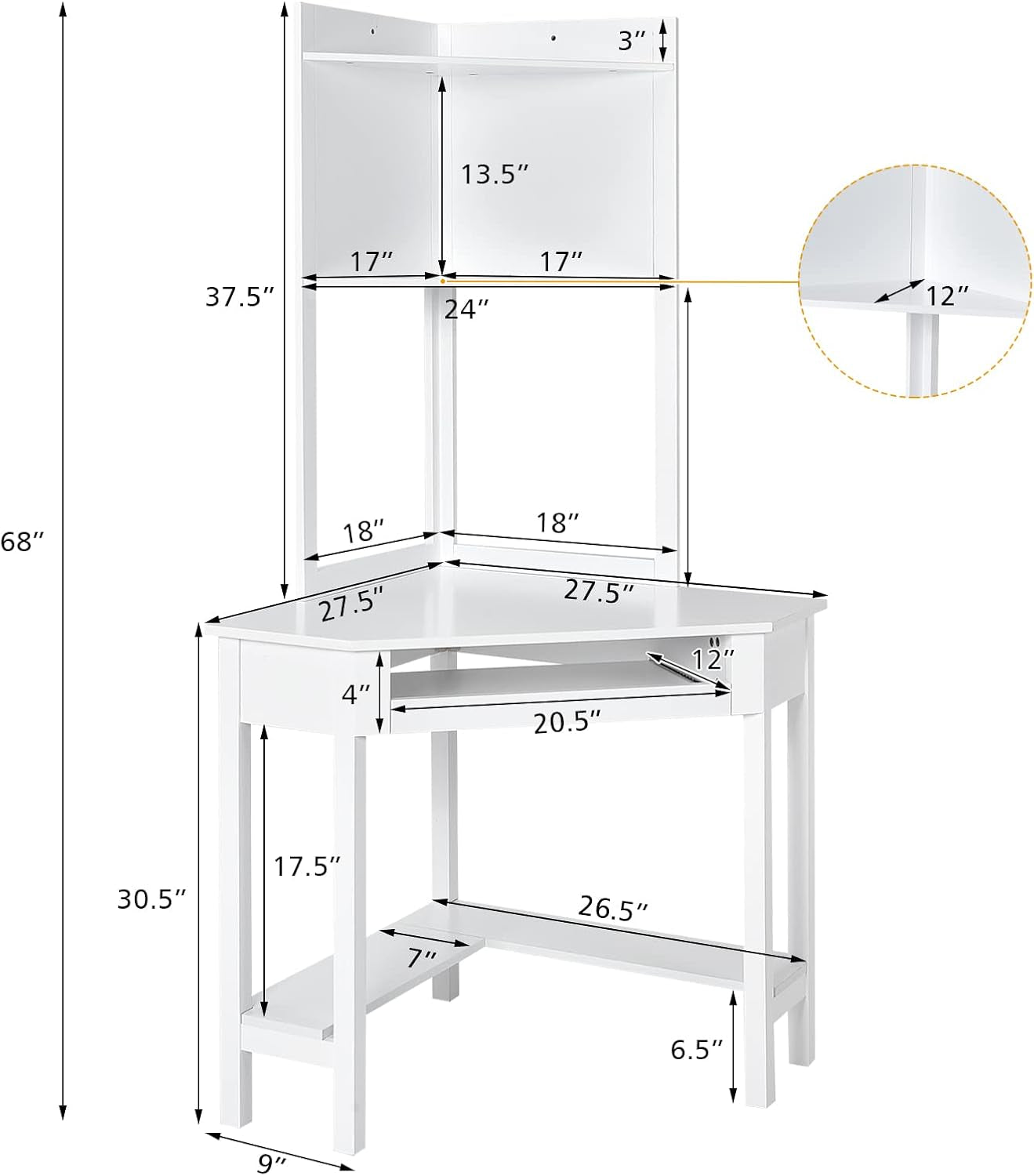 White Corner Desk With Hutch And Keyboard Tray For Small Spaces