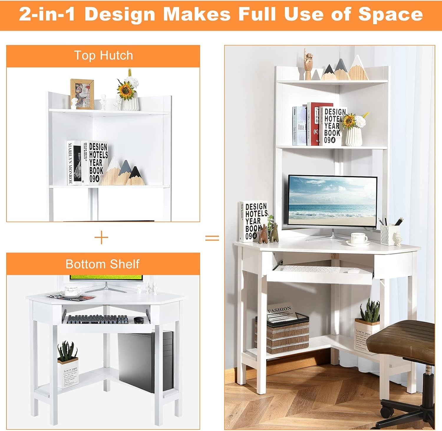White Corner Desk With Hutch And Keyboard Tray For Small Spaces