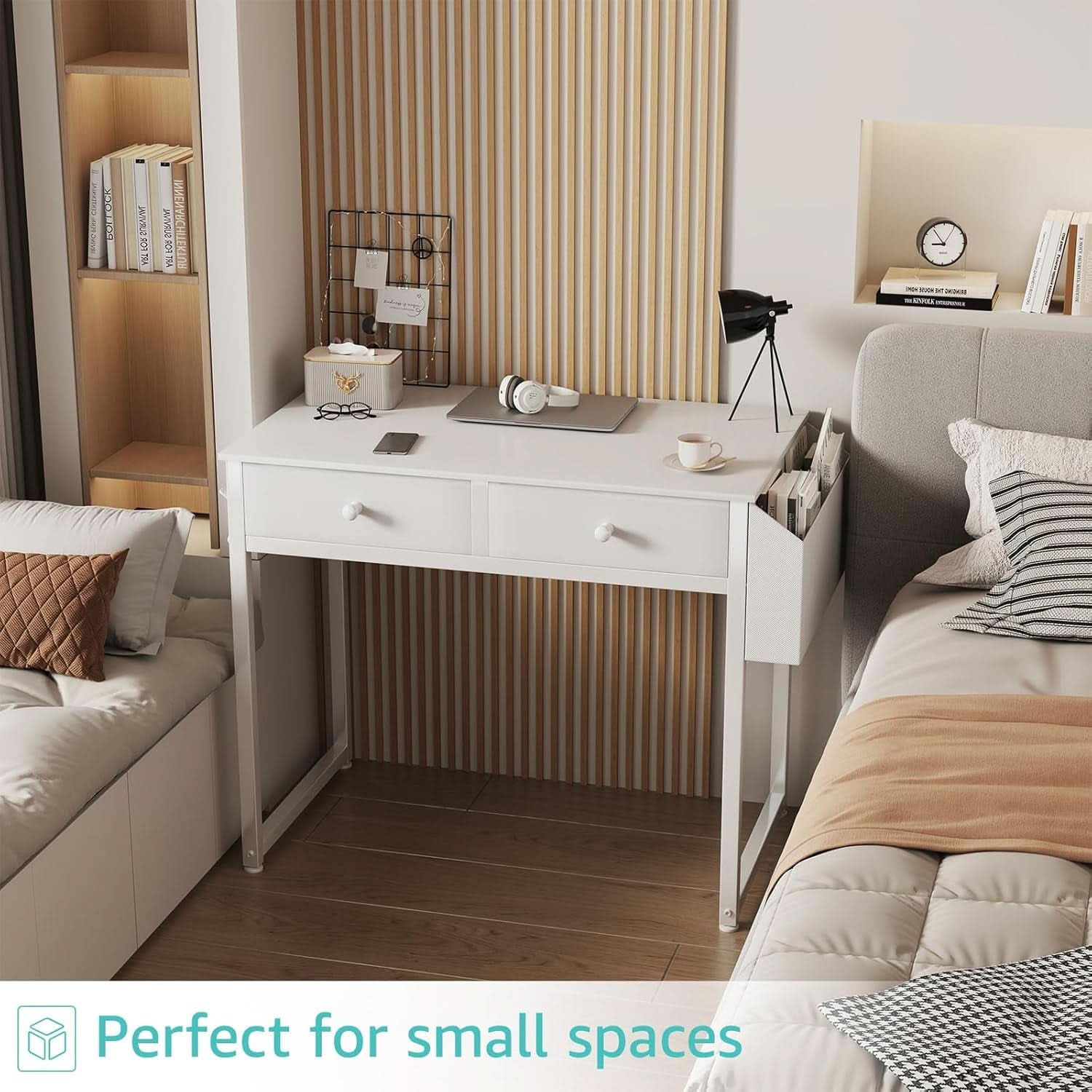White Desk With Drawers 32 Inch Space Saving Home Office Desk