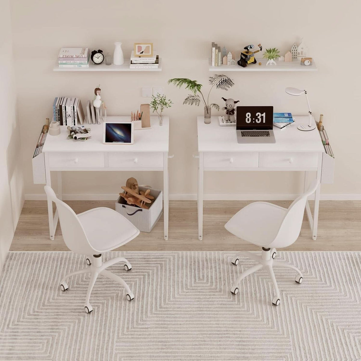 White Desk With Drawers 32 Inch Space Saving Home Office Desk