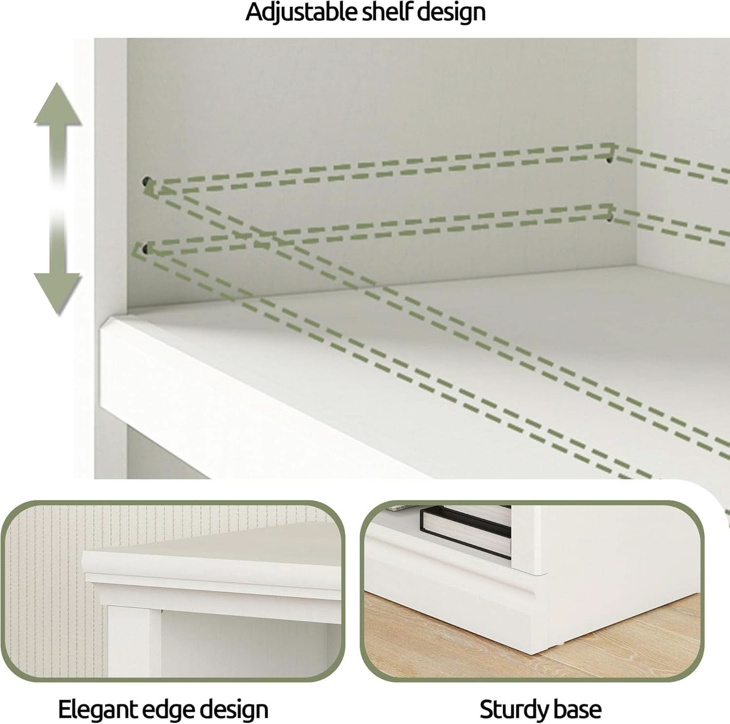 White Double Wide Bookshelf 64 Inch 2 Tier Storage Unit