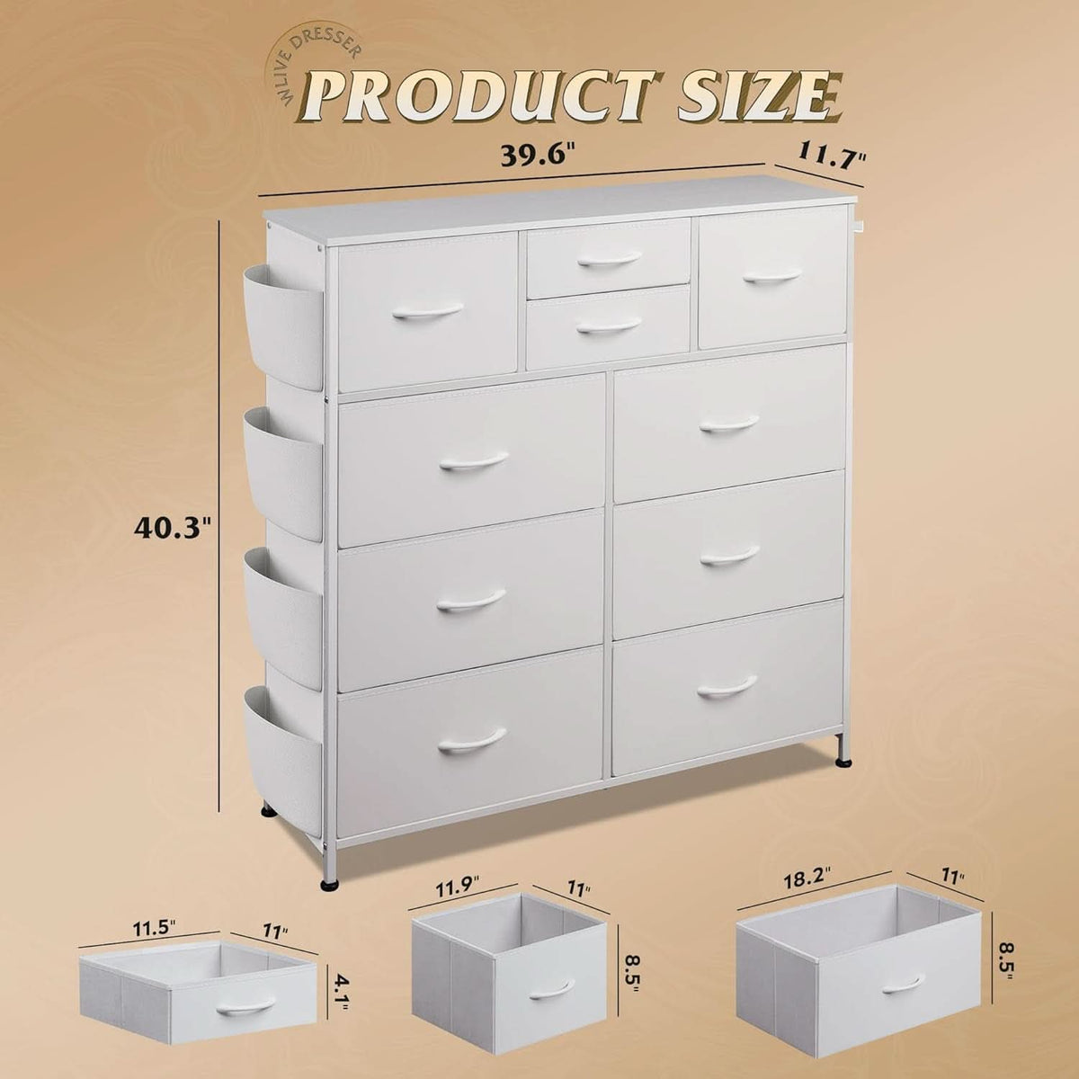 White Dresser 10 Drawer Storage Chest With Metal Frame