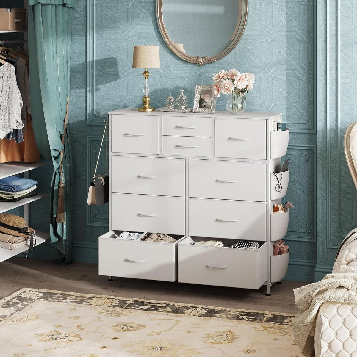 White Dresser 10 Drawer Storage Chest With Metal Frame