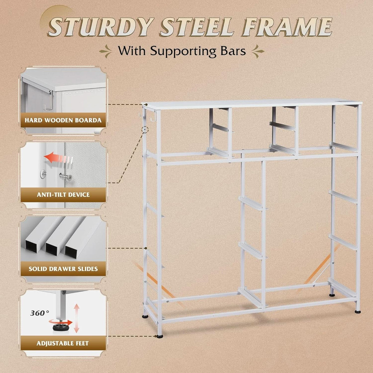 White Dresser 10 Drawer Storage Chest With Metal Frame
