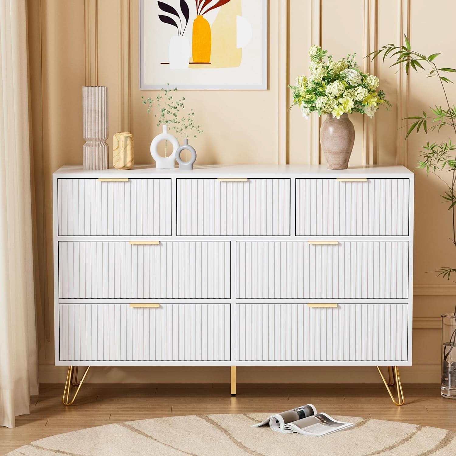 White Dresser 47 Inch Wide Modern Storage With Drawers
