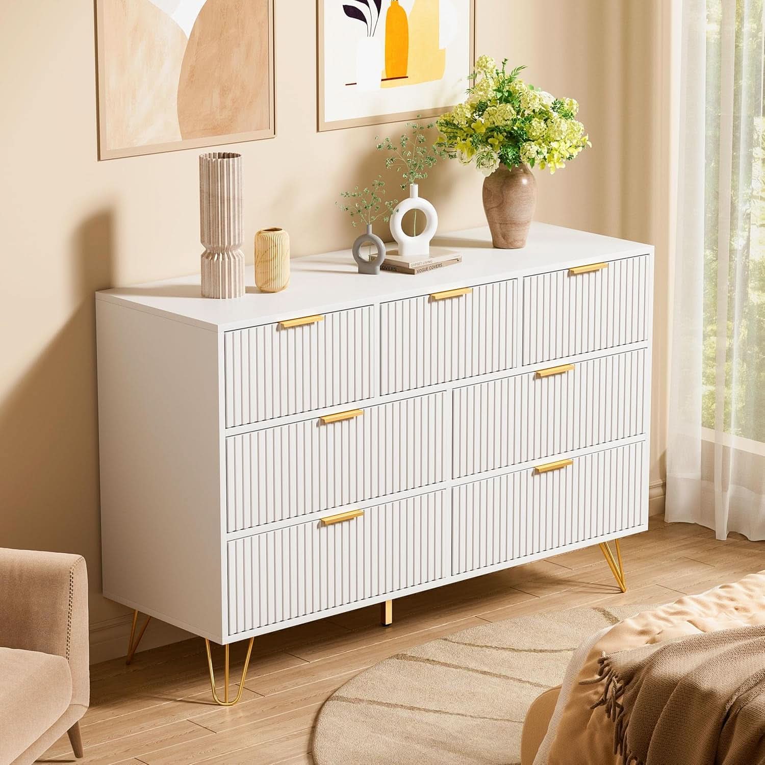 White Dresser 47 Inch Wide Modern Storage With Drawers