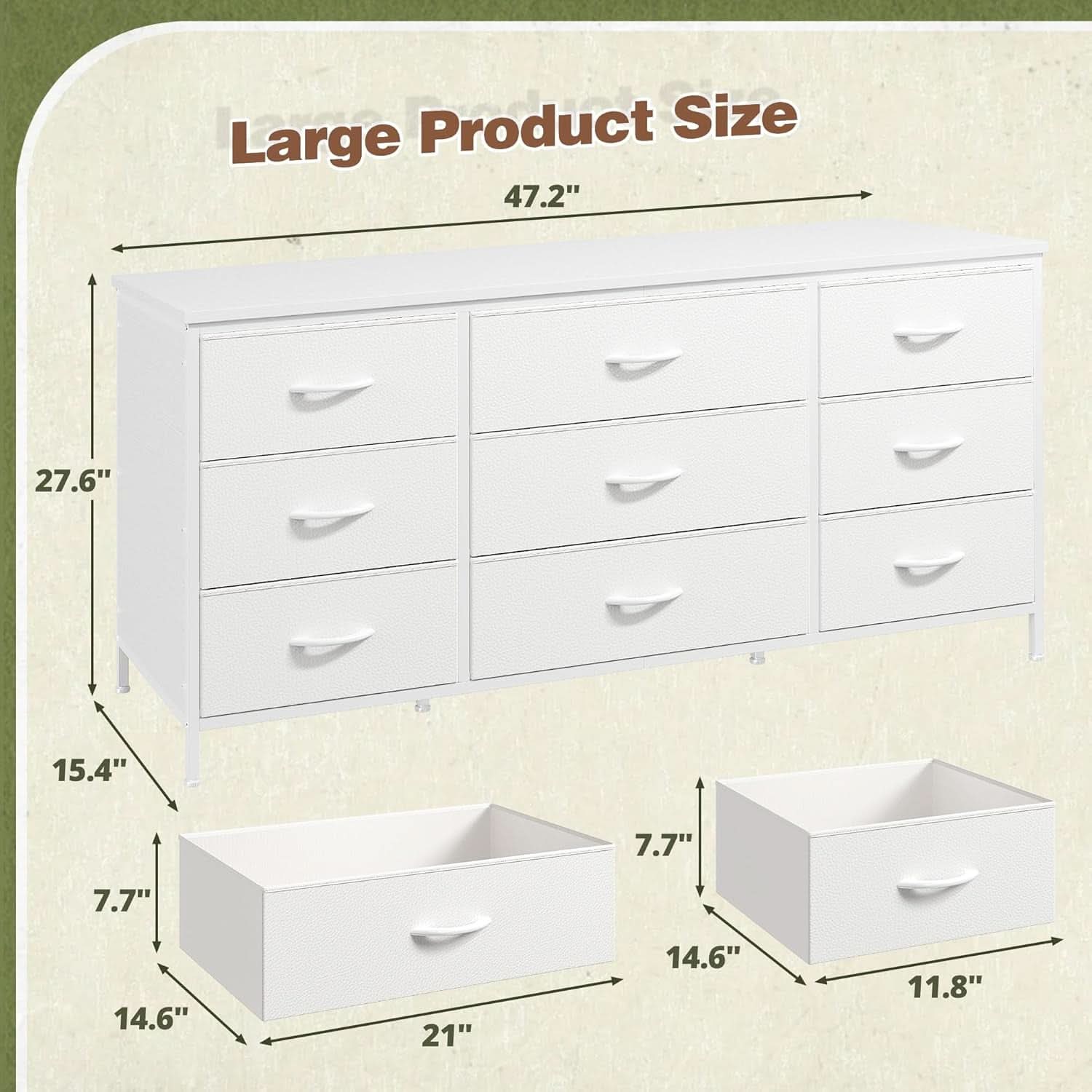 White Dresser TV Stand With 9 Drawers For Bedroom Storage