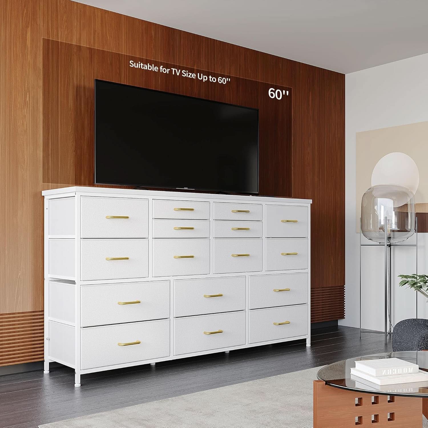 White Dresser TV Stand With Power Outlet And USB 51In Wide