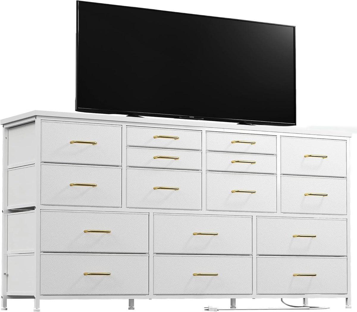 White Dresser TV Stand With Power Outlet And USB 51In Wide