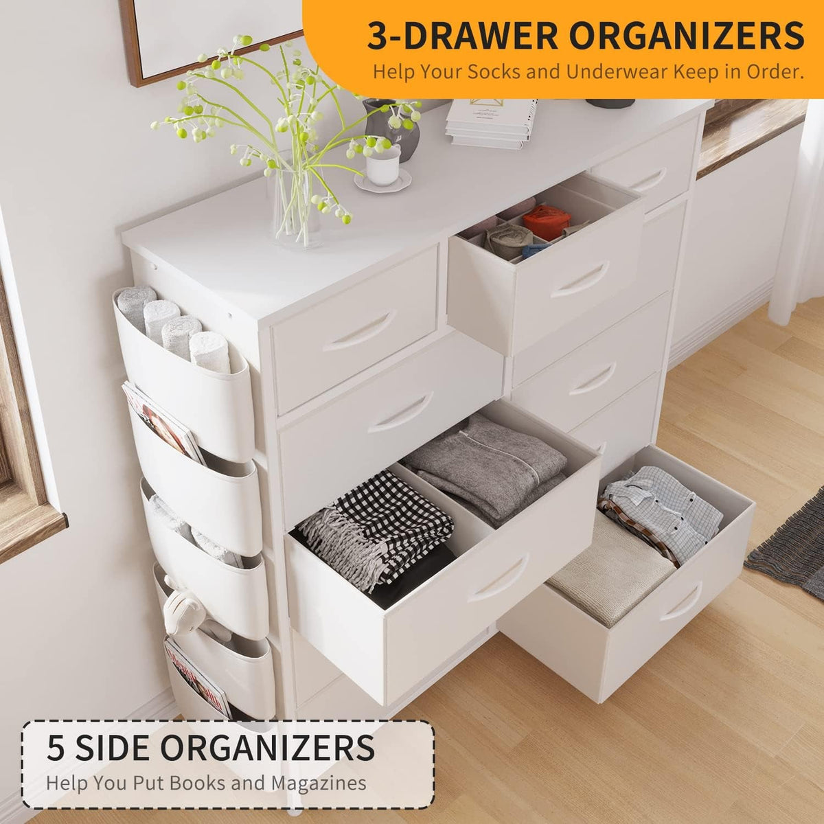 White Dresser With 11 Drawers For Bedroom Storage Unit