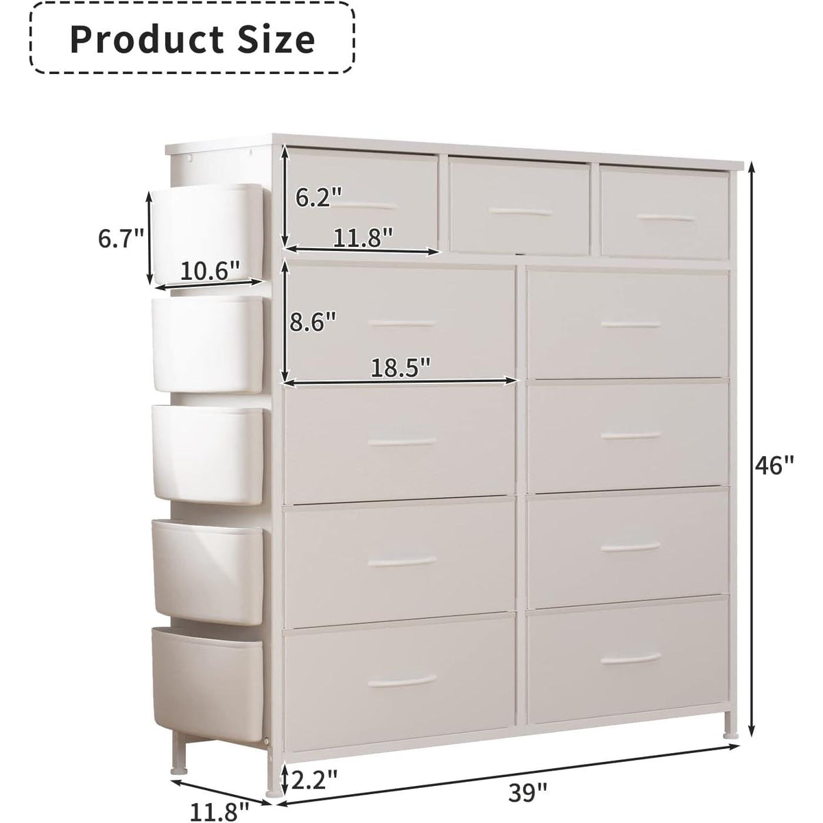White Dresser With 11 Drawers For Bedroom Storage Unit