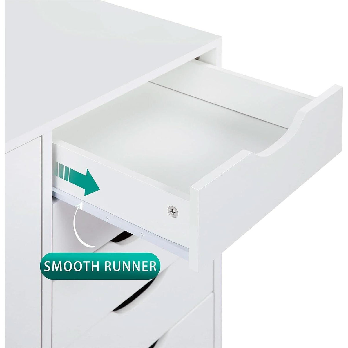 White Dresser With 5 Drawers And Rolling Swivel Wheels