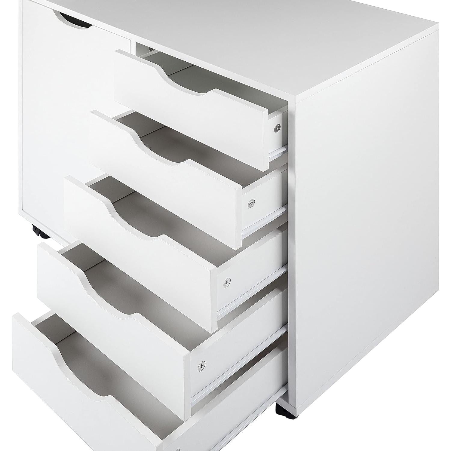 White Dresser With 5 Drawers And Rolling Swivel Wheels